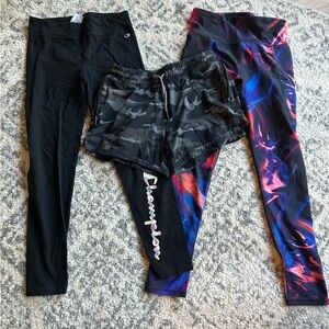 Athleta/Champion/Old Navy Leggins and Camouflage Shorts